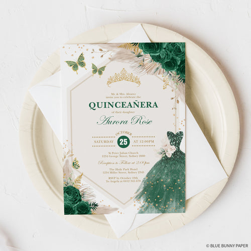 Butterfly Emerald Green Quinceañera Invitations